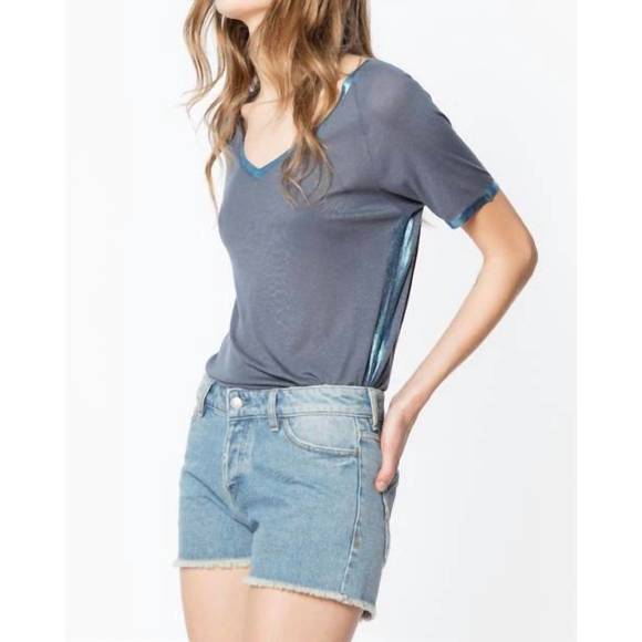 NEW ZADIG & VOLTAIRE "foils" margot foil t-shirt in bleu de gris - Picture 1 of 2